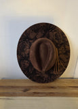 Peony Bloom Burned Hat, Peonies Floral Burned Wildflower Cowboy Hat: Engraved Suede/Felt Boho Fedora, Felt Wide brim hat Western Hat