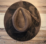 Cowgirl American Horse Burned Hat, cowgirl Burned cowgirl Cowboy Hat: Engraved Suede/Felt Boho Fedora, Felt Wide brim hat Western Hat