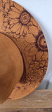 Dahlias Burned Hat, cowgirl Burned flowers Cowboy Hat: Engraved Suede/Felt Boho Fedora, Felt Wide brim hat Western Hat Festivals