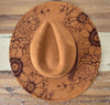 Dahlias Burned Hat, cowgirl Burned flowers Cowboy Hat: Engraved Suede/Felt Boho Fedora, Felt Wide brim hat Western Hat Festivals