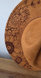 Dahlias Burned Hat, cowgirl Burned flowers Cowboy Hat: Engraved Suede/Felt Boho Fedora, Felt Wide brim hat Western Hat Festivals