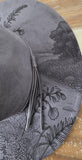 Wild meadow Burned Hat, Floral Cowboy Hat. Burned Cowboy Hat: Engraved Suede/Felt Boho Fedora, Felt Wide brim hat Western Hat Festivals