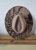 Wild meadow Burned Hat, Floral Cowboy Hat. Burned Cowboy Hat: Engraved Suede/Felt Boho Fedora, Felt Wide brim hat Western Hat Festivals