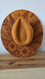 Boho feathers Burned Hat, cowgirl Burned Cowboy Hat: Engraved Suede/Felt Boho Fedora, Felt Wide brim hat Western Hat Festivals