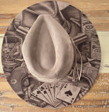 The Gambler Burned Hat, Floral Cowboy Hat. Burned Cowboy Hat: Engraved Suede/Felt Boho Fedora, Wide brim hat Western Hat Festivals