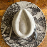 Mermaid Burned Hat, Ocean Burned cowgirl Cowboy Hat: Engraved Suede/Felt Boho Fedora, Felt Wide brim hat Western Hat Festivals