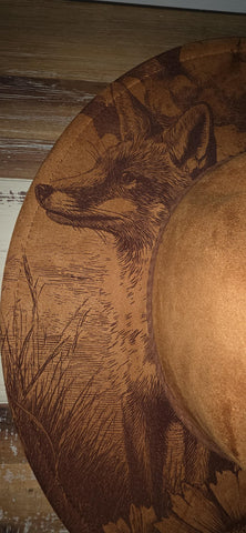 Fox in a meadow Burned Hat, Floral Burned cowgirl Cowboy Hat: Engraved Suede/Felt Boho Fedora, Felt Wide brim hat Western Hat Festivals