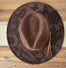 Sunflowers and butterflies Burned Hat, Floral Cowboy Hat. Burned Cowboy Hat: Engraved Suede/Felt Boho Fedora, Felt Wide brim hat Western Hat