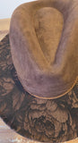 Peony Bloom Burned Hat, Peonies Floral Burned Wildflower Cowboy Hat: Engraved Suede/Felt Boho Fedora, Felt Wide brim hat Western Hat