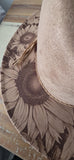 Horse and Sunflowers Burned Hat, Floral Burned cowgirl Cowboy Hat: Engraved Suede/Felt Boho Fedora, Felt Wide brim hat Western Hat Festivals