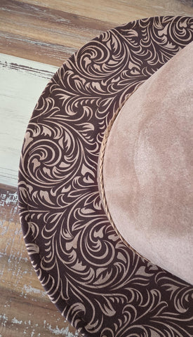Tooled  Burned Hat, Floral Burned Cowboy Hat: Engraved Suede/Felt Boho Fedora, Felt Wide brim hat Western Hat Festivals