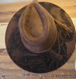 Cowgirl American Horse Burned Hat, cowgirl Burned cowgirl Cowboy Hat: Engraved Suede/Felt Boho Fedora, Felt Wide brim hat Western Hat