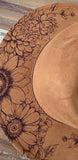 Dahlias Burned Hat, cowgirl Burned flowers Cowboy Hat: Engraved Suede/Felt Boho Fedora, Felt Wide brim hat Western Hat Festivals