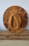 Dahlias Burned Hat, cowgirl Burned flowers Cowboy Hat: Engraved Suede/Felt Boho Fedora, Felt Wide brim hat Western Hat Festivals
