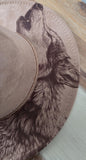 Howling Wolf Burned Hat, cowgirl Burned Mountain Cowboy Hat: Engraved Suede/Felt Boho Fedora, Felt Wide brim hat Western Hat Festivals