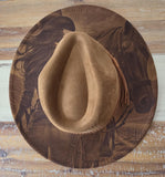 Cowgirl and Horse Burned Hat, Floral Burned cowgirl Cowboy Hat: Engraved Suede/Felt Boho Fedora, Felt Wide brim hat Western Hat Festivals
