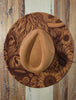 Highland Cow and sunflowers Burned Hat, Halloween, cow and flowers Burned cowgirl Cowboy Hat: Engraved Suede/Felt Boho Fedora, Wide brim hat