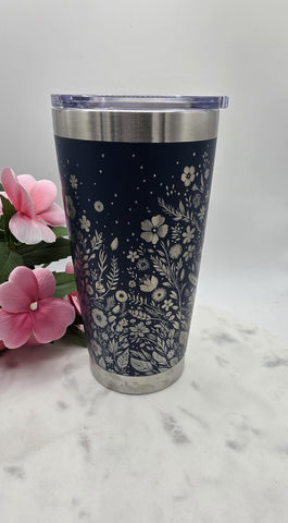 Woodland Deer and flowers Laser Engraved 20oz Double Wall Insulated Tumbler Travel mug,Seamless Tumbler ,Gift for Mum, Aunty, Daughte