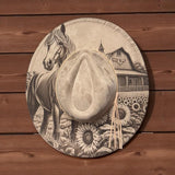 Horse and sunflowers Burned Hat, Halloween, cow and flowers Burned cowgirl Cowboy Hat: Engraved Suede/Felt Boho Fedora, Wide brim hat