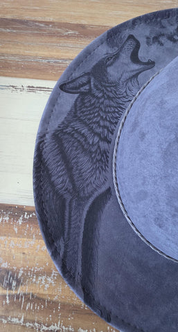Howling Wolf Burned Hat, cowgirl Burned Mountain Cowboy Hat: Engraved Suede/Felt Boho Fedora, Felt Wide brim hat Western Hat Festivals
