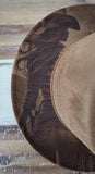 Cowgirl and Horse Burned Hat, Floral Burned cowgirl Cowboy Hat: Engraved Suede/Felt Boho Fedora, Felt Wide brim hat Western Hat Festivals