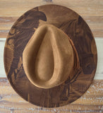 Cowgirl and Horse Burned Hat, Floral Burned cowgirl Cowboy Hat: Engraved Suede/Felt Boho Fedora, Felt Wide brim hat Western Hat Festivals