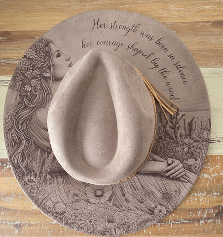 Wildflower Dreamer, Motivation Burned cowgirl Cowboy Hat: Engraved Suede/Felt Boho Fedora, Felt Wide brim hat Western Hat Festivals