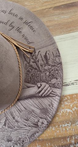 Wildflower Dreamer, Motivation Burned cowgirl Cowboy Hat: Engraved Suede/Felt Boho Fedora, Felt Wide brim hat Western Hat Festivals