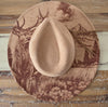 Deer, Mountain, Stag Burned cowgirl Cowboy Hat: Engraved Suede/Felt Boho Fedora, Felt Wide brim hat Western Hat Festivals