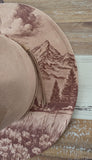 Deer, Mountain, Stag Burned cowgirl Cowboy Hat: Engraved Suede/Felt Boho Fedora, Felt Wide brim hat Western Hat Festivals