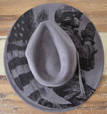 USA Flag, Veterans, Fallen Soldiers, Boots Burned cowgirl Cowboy Hat: Engraved Suede/Felt Boho Fedora, Felt Wide brim hat Western Hat