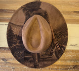Motorbike Cowgirl, Biker Burned Hat, Biker Woman cowgirl Cowboy Hat: Engraved Suede/Felt Boho Fedora, Wide brim hat Western Hat Festivals