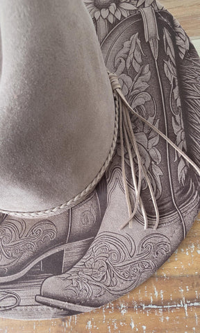 Cowgirl Boots and Barn, Meadow Cowgirl Burned Hat, Floral Burned cowgirl Cowboy Hat: Engraved Suede Boho Fedora, Wide brim hat Western Hat