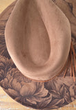 Horse and Peonies, Peony Burned cowgirl Cowboy Hat: Engraved Suede/Felt Boho Fedora, Felt Wide brim hat Western Hat Festivals