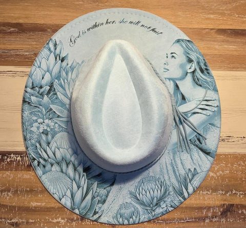 South African Protea Burned Hat, Protea Australia  Floral Burned cowgirl Cowboy Hat: Engraved Suede/Felt Boho Fedora, Felt Wide brim hat