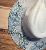 South African Protea Burned Hat, Protea Australia  Floral Burned cowgirl Cowboy Hat: Engraved Suede/Felt Boho Fedora, Felt Wide brim hat