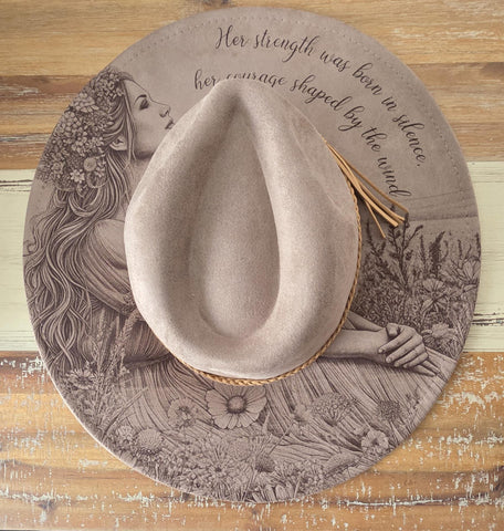 Wildflower Dreamer, Motivation Burned cowgirl Cowboy Hat: Engraved Suede/Felt Boho Fedora, Felt Wide brim hat Western Hat Festivals