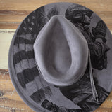 USA Flag, Veterans, Fallen Soldiers, Boots Burned cowgirl Cowboy Hat: Engraved Suede/Felt Boho Fedora, Felt Wide brim hat Western Hat