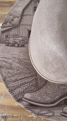 Cowgirl Boots and Barn, Meadow Cowgirl Burned Hat, Floral Burned cowgirl Cowboy Hat: Engraved Suede Boho Fedora, Wide brim hat Western Hat