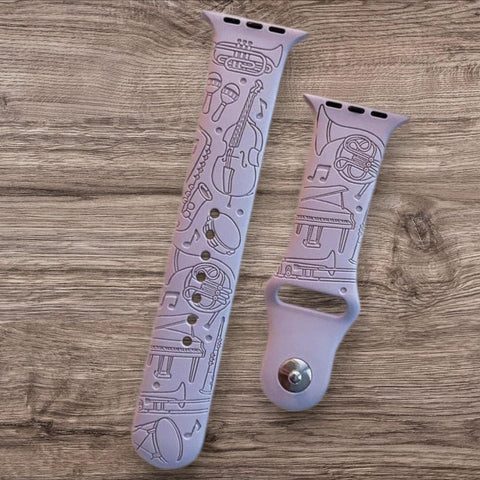 Engraved Musical Instruments, Band Gift for Apple Watch Silicone Sports Band/Strap  38mm/40mm/41mm/42mm/44mm/45mm/46mm/49mm