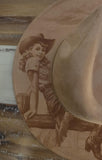 Retro Cowgirl and Horse Burned Hat, Floral Burned cowgirl Cowboy Hat: Engraved Suede/Felt Boho Fedora, Felt Wide brim hat Western Hat