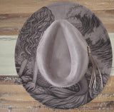 Mermaid Burned Hat, Ocean Burned cowgirl Cowboy Hat: Engraved Suede/Felt Boho Fedora, Felt Wide brim hat Western Hat Festivals