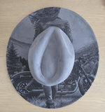 Motorbike Cowgirl, Biker Burned Hat, Biker Woman cowgirl Cowboy Hat: Engraved Suede/Felt Boho Fedora, Wide brim hat Western Hat Festivals