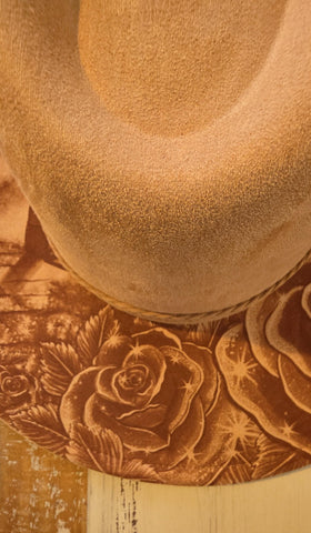 Dark night Dragons Burned cowgirl Cowboy Hat: Engraved Suede/Felt Boho Fedora, Felt Wide brim hat Western Hat Festivals