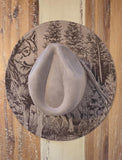 Howling Wolf Burned Hat, cowgirl Burned Mountain Cowboy Hat: Engraved Suede/Felt Boho Fedora, Felt Wide brim hat Western Hat Festivals