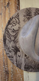 Howling Wolf Burned Hat, cowgirl Burned Mountain Cowboy Hat: Engraved Suede/Felt Boho Fedora, Felt Wide brim hat Western Hat Festivals
