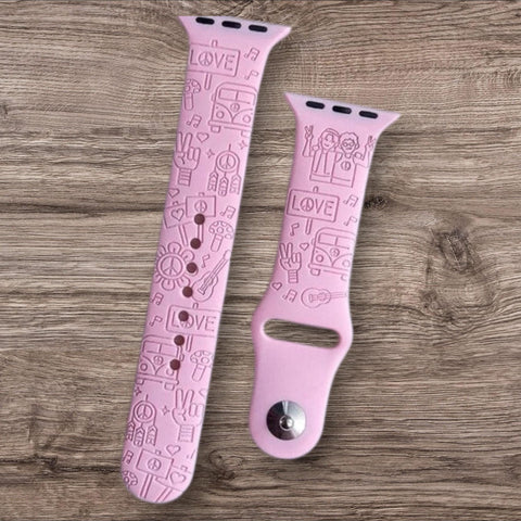 Engraved Boho 60s 70s Peace Groovy Gift for Apple Watch Silicone Sports Band/Strap  38mm/40mm/41mm/42mm/44mm/45mm/46mm/49mm