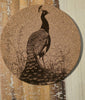 Peacock and flowers Laser Engraved Cork Trivet: Kitchen Decor Pot Holder Gift, Personalized Housewarming Wedding Hot Pad