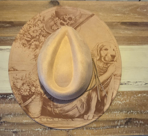 Labrador, dog lover Burned cowgirl Cowboy Hat: Engraved Suede/Felt Boho Fedora, Felt Wide brim hat Western Hat Festivals
