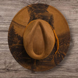 Motorbike Cowgirl, Biker Burned Hat, Biker Woman cowgirl Cowboy Hat: Engraved Suede/Felt Boho Fedora, Wide brim hat Western Hat Festivals
